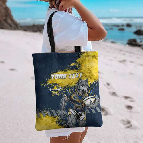 Personalised North Queensland Cowboys Rugby Tote Bag Wolf Mascot - Sporty Splash Art Style