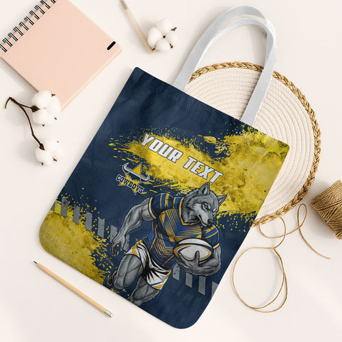 Personalised North Queensland Cowboys Rugby Tote Bag Wolf Mascot - Sporty Splash Art Style