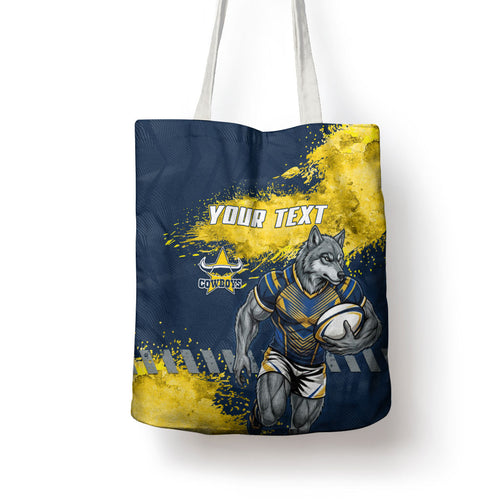 Personalised North Queensland Cowboys Rugby Tote Bag Wolf Mascot - Sporty Splash Art Style