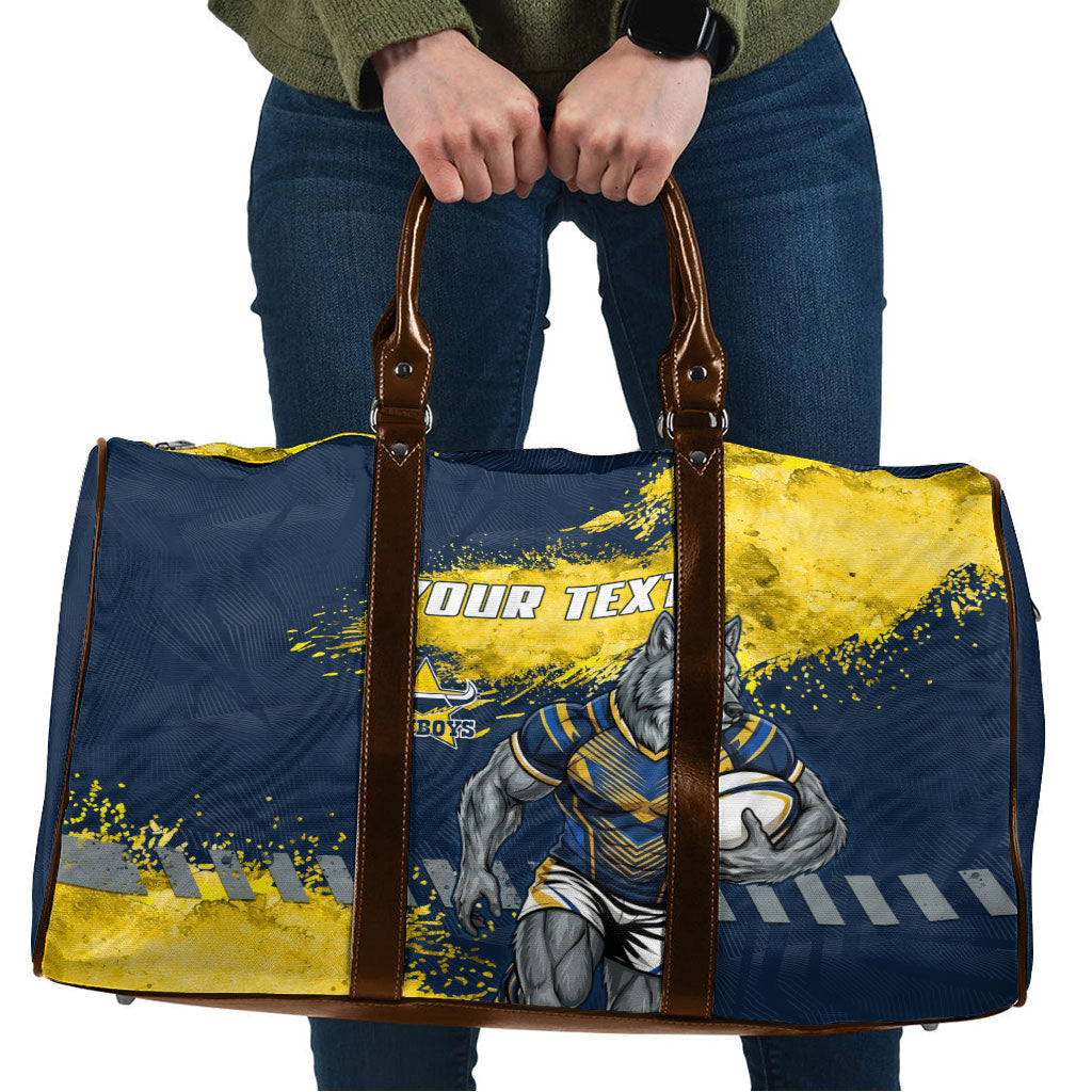 Personalised North Queensland Cowboys Rugby Travel Bag Wolf Mascot - Sporty Splash Art Style
