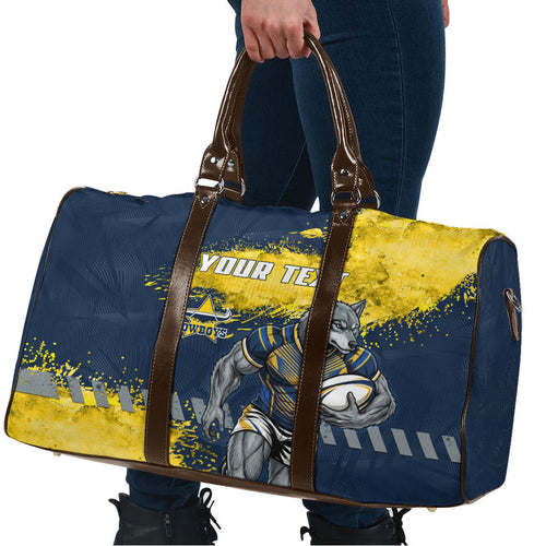 Personalised North Queensland Cowboys Rugby Travel Bag Wolf Mascot - Sporty Splash Art Style