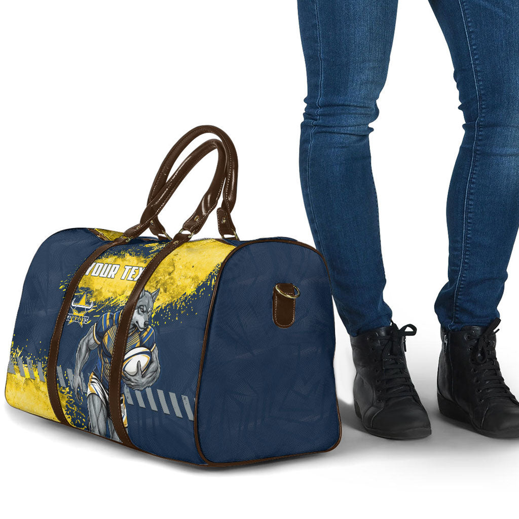 Personalised North Queensland Cowboys Rugby Travel Bag Wolf Mascot - Sporty Splash Art Style