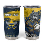 Personalised North Queensland Cowboys Rugby Tumbler Cup Wolf Mascot - Sporty Splash Art Style