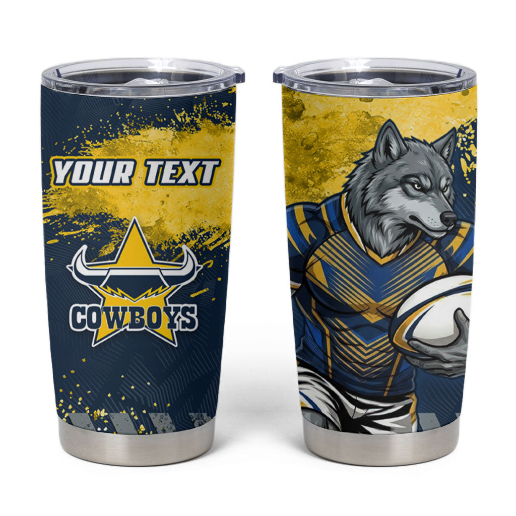 Personalised North Queensland Cowboys Rugby Tumbler Cup Wolf Mascot - Sporty Splash Art Style