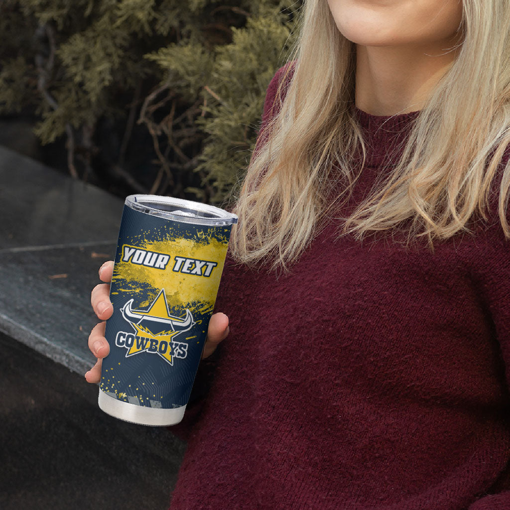 Personalised North Queensland Cowboys Rugby Tumbler Cup Wolf Mascot - Sporty Splash Art Style