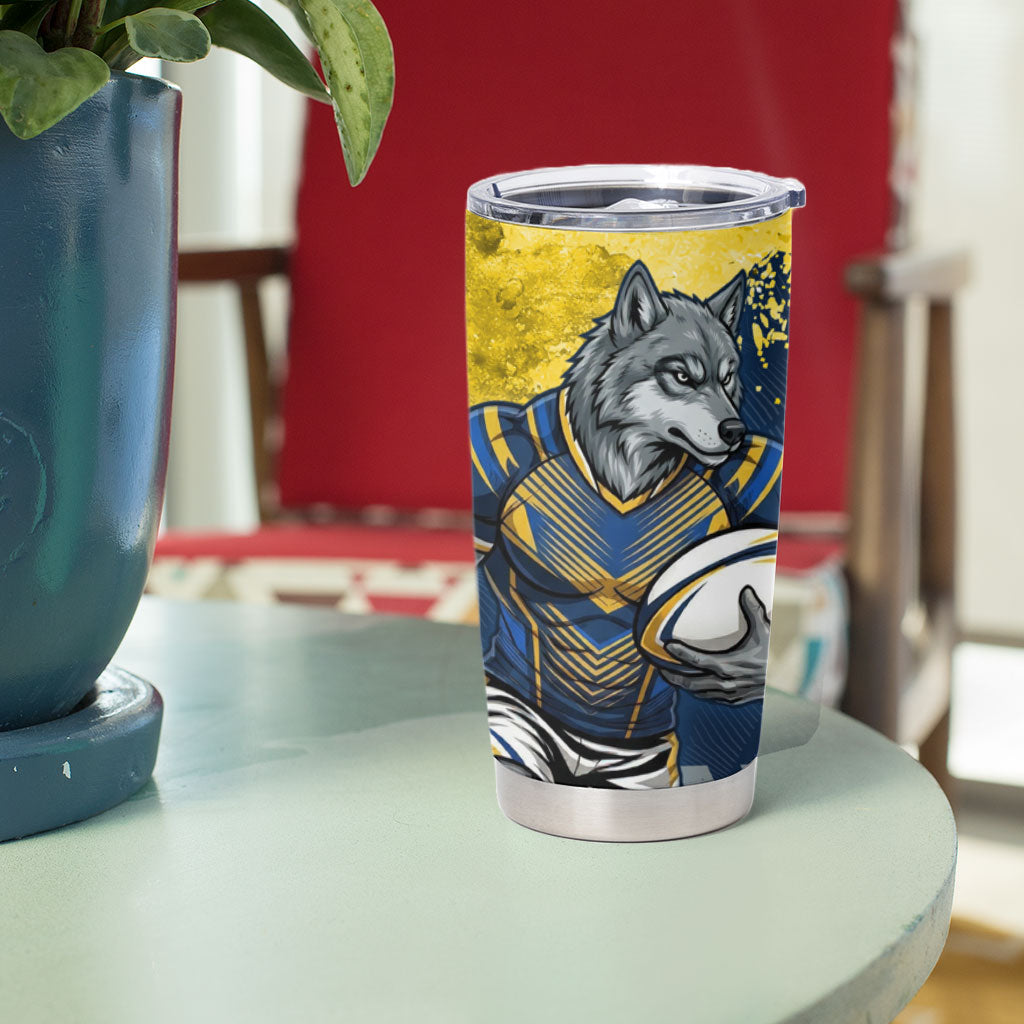 Personalised North Queensland Cowboys Rugby Tumbler Cup Wolf Mascot - Sporty Splash Art Style