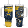 Personalised North Queensland Cowboys Rugby Tumbler With Handle Wolf Mascot - Sporty Splash Art Style