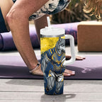 Personalised North Queensland Cowboys Rugby Tumbler With Handle Wolf Mascot - Sporty Splash Art Style
