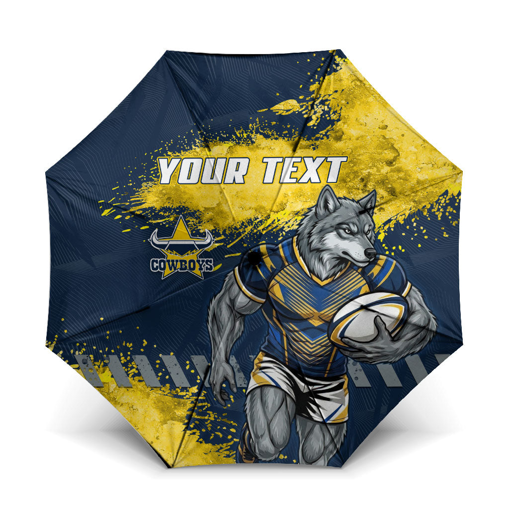 Personalised North Queensland Cowboys Rugby Umbrella Wolf Mascot - Sporty Splash Art Style