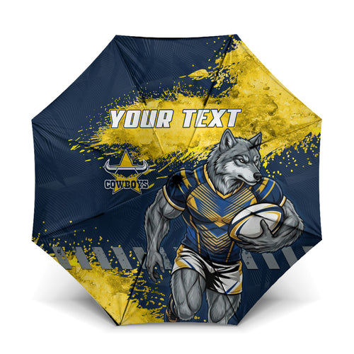 Personalised North Queensland Cowboys Rugby Umbrella Wolf Mascot - Sporty Splash Art Style
