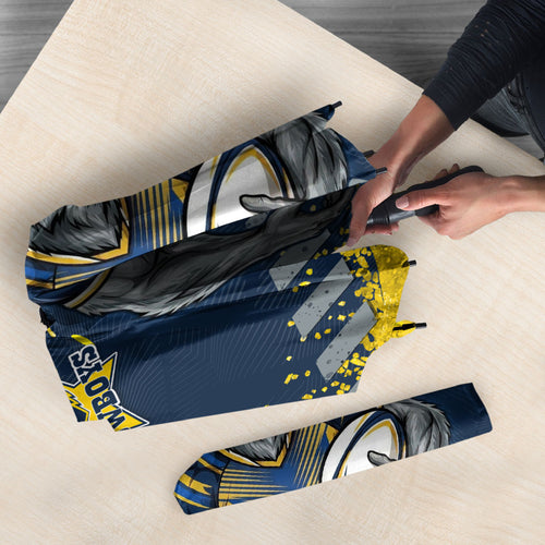Personalised North Queensland Cowboys Rugby Umbrella Wolf Mascot - Sporty Splash Art Style