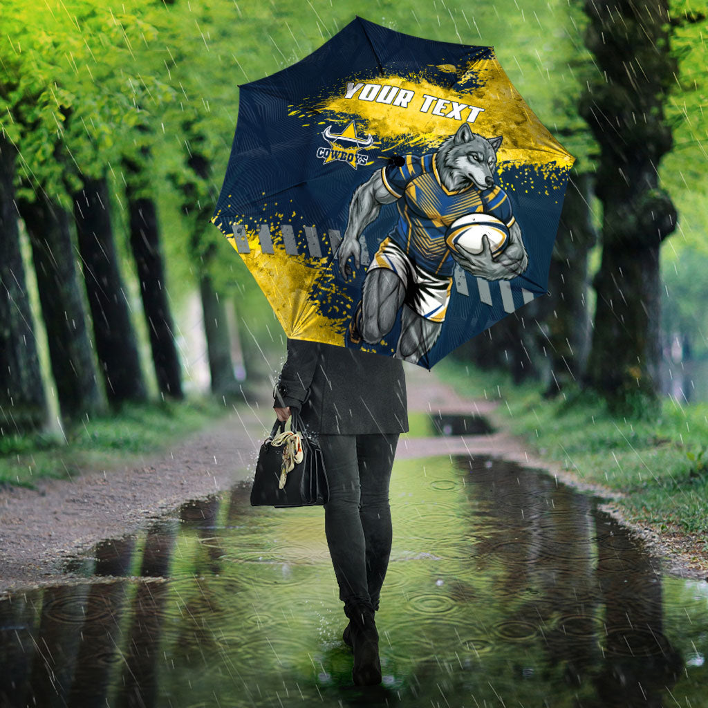 Personalised North Queensland Cowboys Rugby Umbrella Wolf Mascot - Sporty Splash Art Style