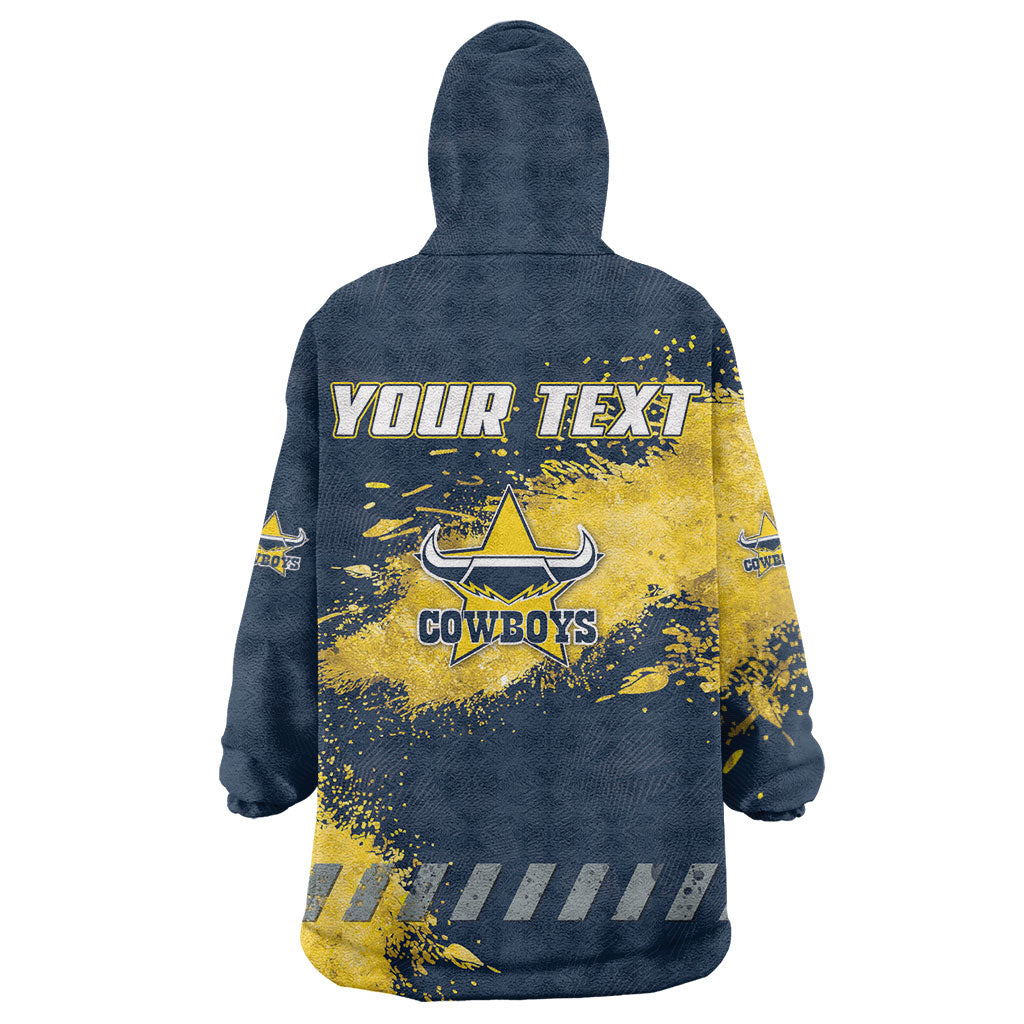 Personalised North Queensland Cowboys Rugby Wearable Blanket Hoodie Wolf Mascot - Sporty Splash Art Style