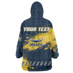 Personalised North Queensland Cowboys Rugby Wearable Blanket Hoodie Wolf Mascot - Sporty Splash Art Style