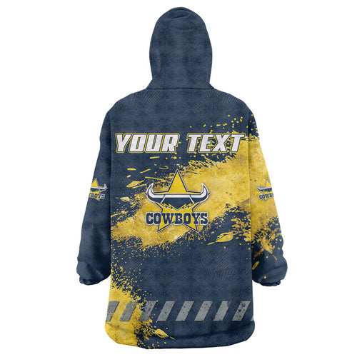 Personalised North Queensland Cowboys Rugby Wearable Blanket Hoodie Wolf Mascot - Sporty Splash Art Style