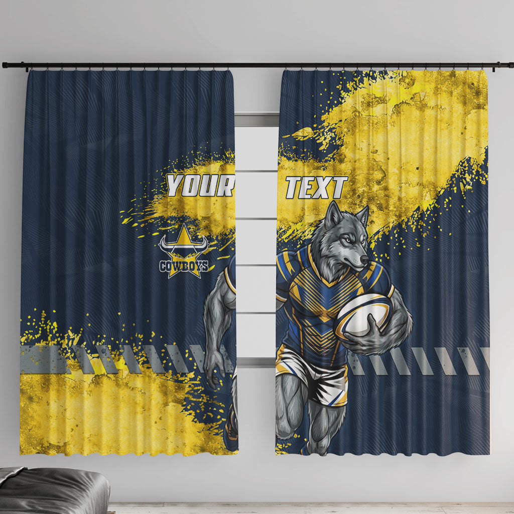 Personalised North Queensland Cowboys Rugby Window Curtain Wolf Mascot - Sporty Splash Art Style