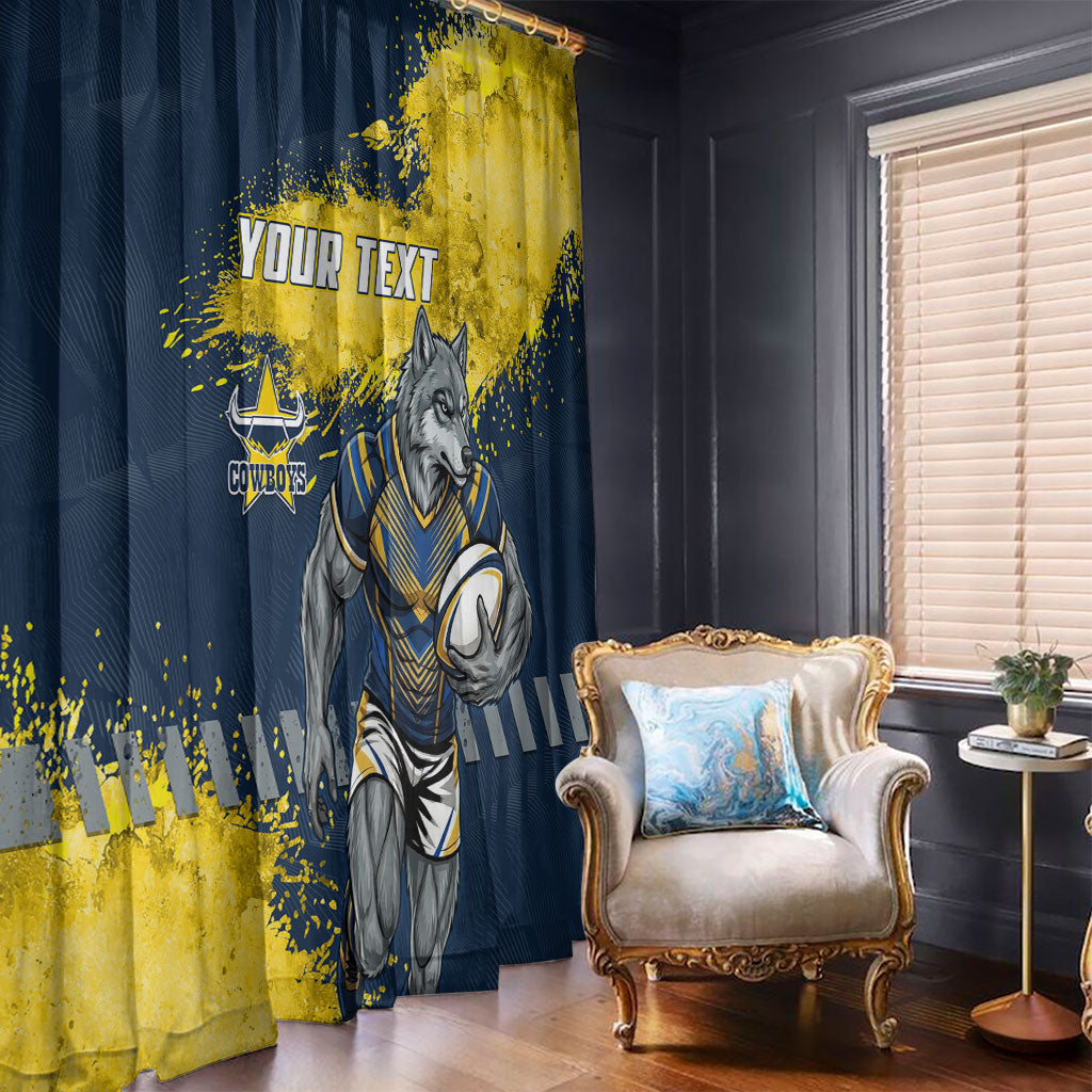 Personalised North Queensland Cowboys Rugby Window Curtain Wolf Mascot - Sporty Splash Art Style