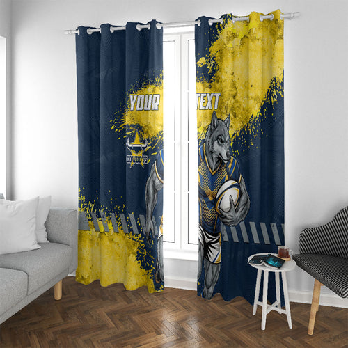 Personalised North Queensland Cowboys Rugby Window Curtain Wolf Mascot - Sporty Splash Art Style