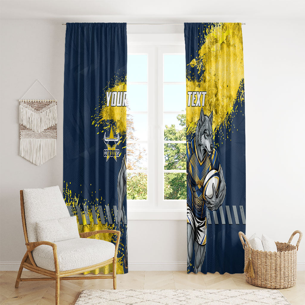 Personalised North Queensland Cowboys Rugby Window Curtain Wolf Mascot - Sporty Splash Art Style