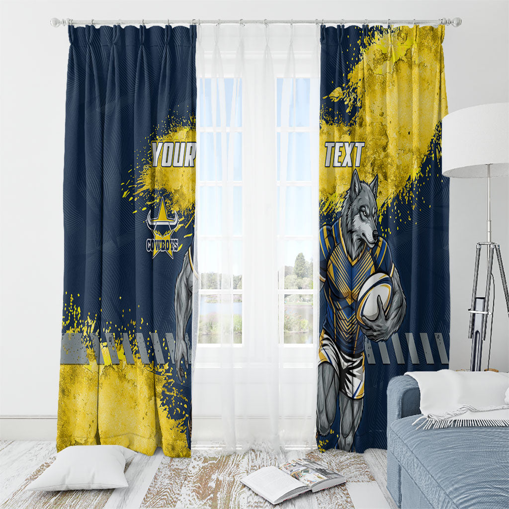 Personalised North Queensland Cowboys Rugby Window Curtain Wolf Mascot - Sporty Splash Art Style