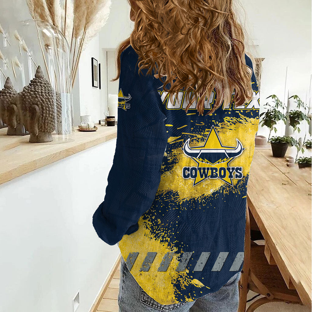 Personalised North Queensland Cowboys Rugby Women Casual Shirt Wolf Mascot - Sporty Splash Art Style