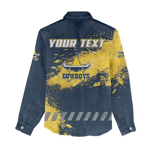 Personalised North Queensland Cowboys Rugby Women Casual Shirt Wolf Mascot - Sporty Splash Art Style