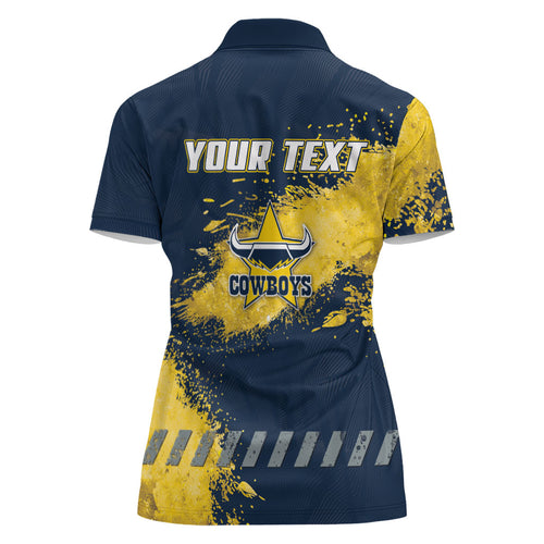 Personalised North Queensland Cowboys Rugby Women Polo Shirt Wolf Mascot - Sporty Splash Art Style