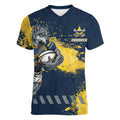 Personalised North Queensland Cowboys Rugby Women V-Neck T-Shirt Wolf Mascot - Sporty Splash Art Style