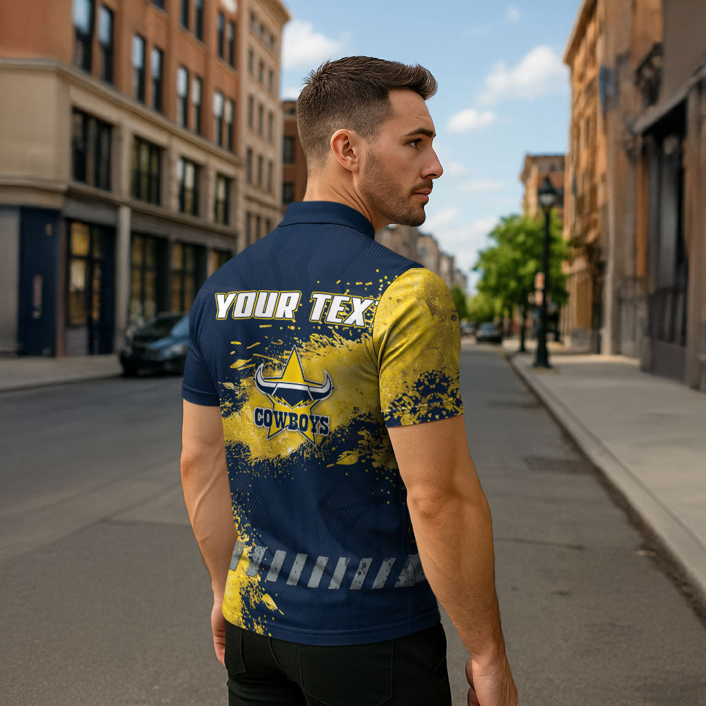 Personalised North Queensland Cowboys Rugby Zipper Polo Shirt Wolf Mascot - Sporty Splash Art Style