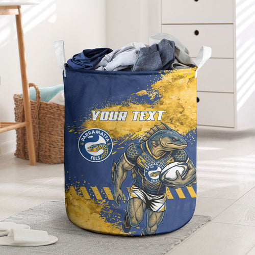 Personalised Parramatta Eels Rugby Laundry Basket Eel Mascot - Sporty Splash Art Style