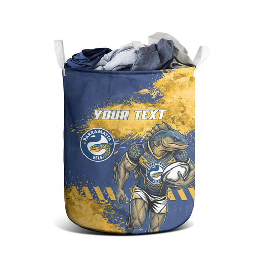 Personalised Parramatta Eels Rugby Laundry Basket Eel Mascot - Sporty Splash Art Style