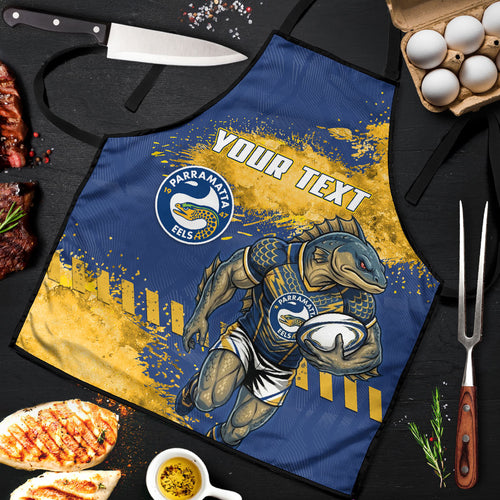 Personalised Parramatta Eels Rugby Apron Eel Mascot - Sporty Splash Art Style