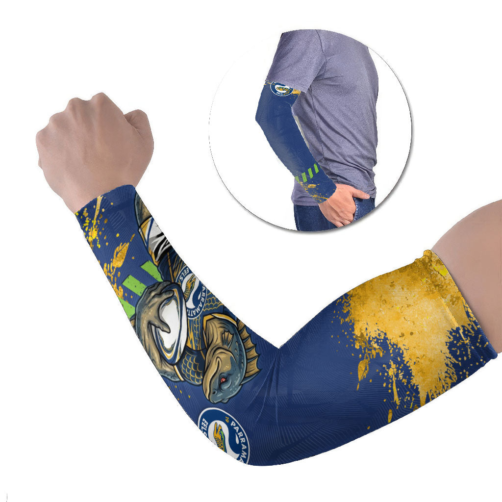 Personalised Parramatta Eels Rugby Arm Sleeves Eel Mascot - Sporty Splash Art Style