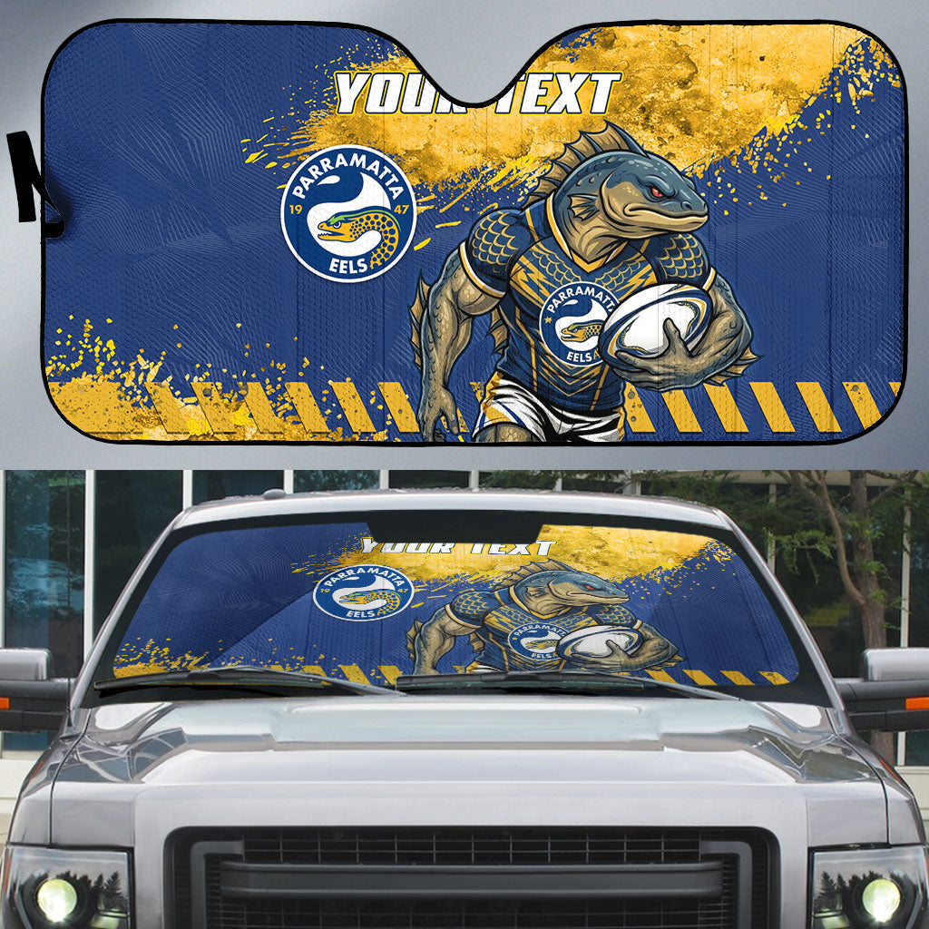 Personalised Parramatta Eels Rugby Auto Sun Shade Eel Mascot - Sporty Splash Art Style