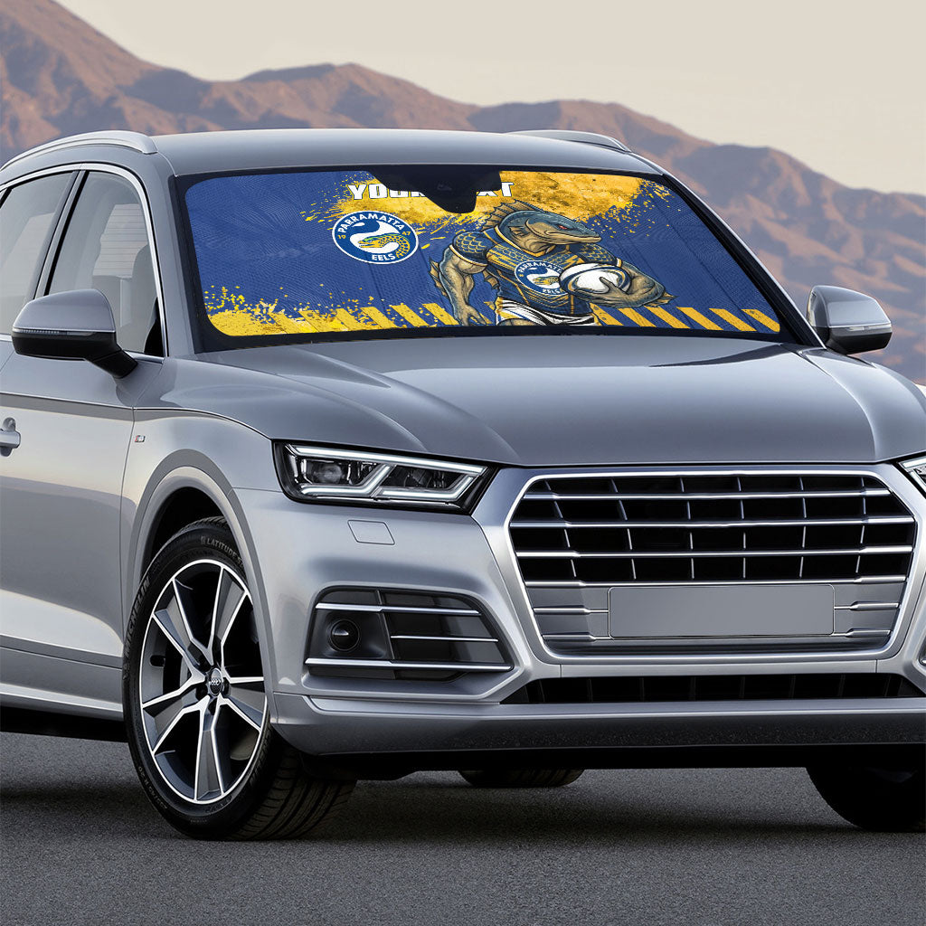 Personalised Parramatta Eels Rugby Auto Sun Shade Eel Mascot - Sporty Splash Art Style