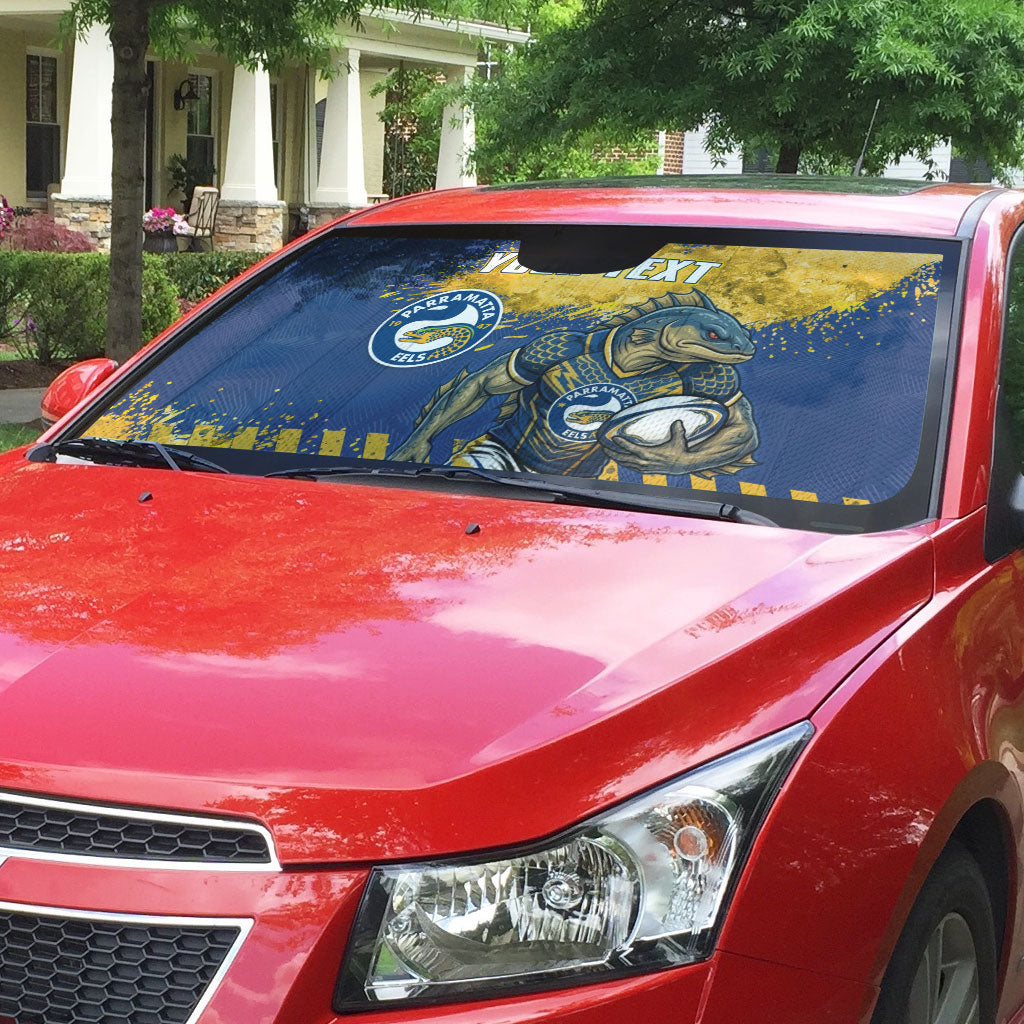 Personalised Parramatta Eels Rugby Auto Sun Shade Eel Mascot - Sporty Splash Art Style