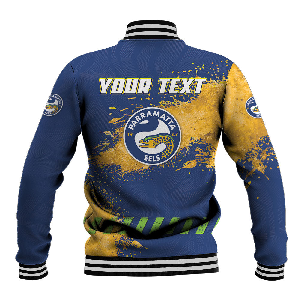 Personalised Parramatta Eels Rugby Baseball Jacket Eel Mascot - Sporty Splash Art Style