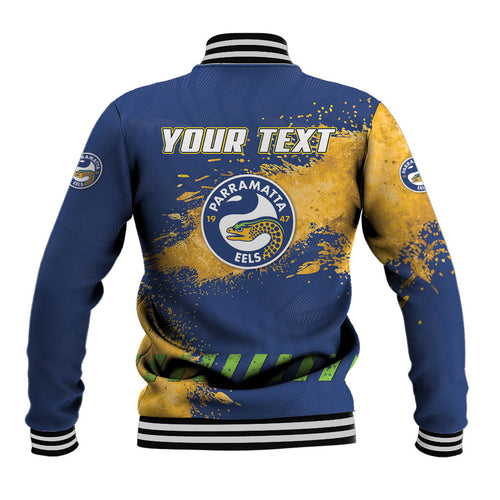 Personalised Parramatta Eels Rugby Baseball Jacket Eel Mascot - Sporty Splash Art Style
