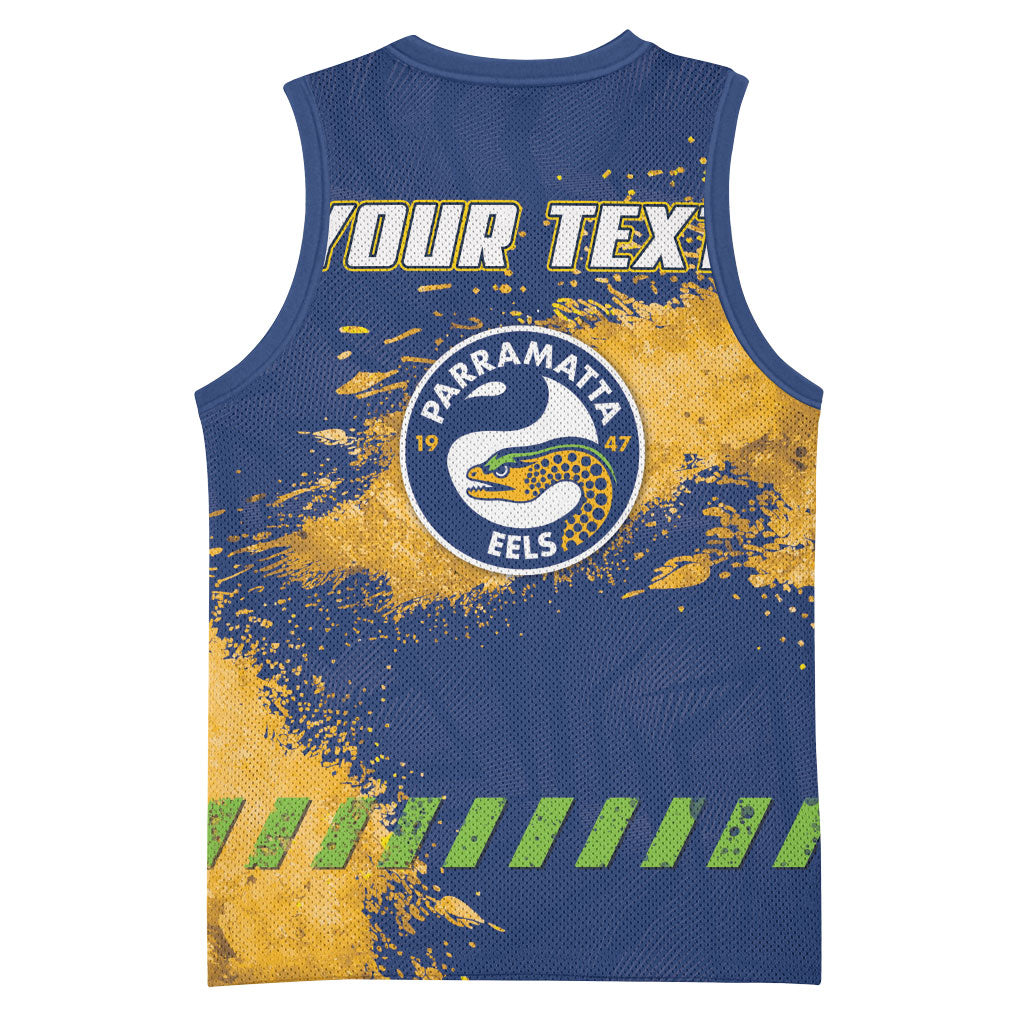Personalised Parramatta Eels Rugby Basketball Jersey Eel Mascot - Sporty Splash Art Style