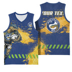 Personalised Parramatta Eels Rugby Basketball Jersey Eel Mascot - Sporty Splash Art Style