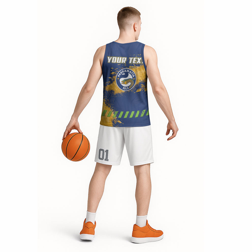 Personalised Parramatta Eels Rugby Basketball Jersey Eel Mascot - Sporty Splash Art Style