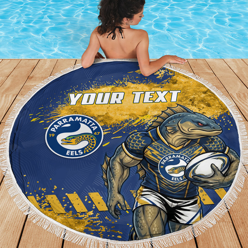 Personalised Parramatta Eels Rugby Beach Blanket Eel Mascot - Sporty Splash Art Style
