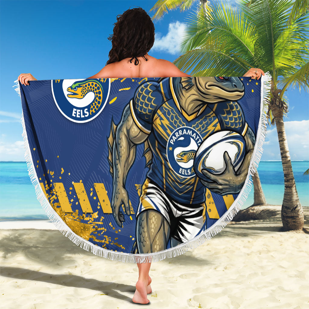 Personalised Parramatta Eels Rugby Beach Blanket Eel Mascot - Sporty Splash Art Style