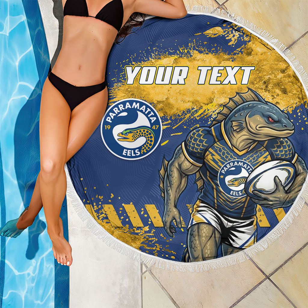 Personalised Parramatta Eels Rugby Beach Blanket Eel Mascot - Sporty Splash Art Style