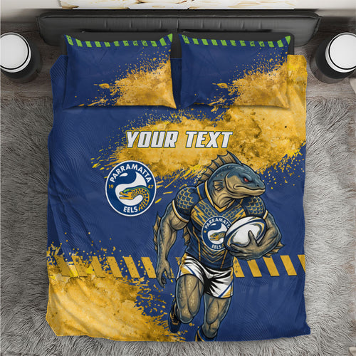 Personalised Parramatta Eels Rugby Bedding Set Eel Mascot - Sporty Splash Art Style