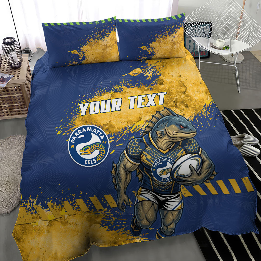 Personalised Parramatta Eels Rugby Bedding Set Eel Mascot - Sporty Splash Art Style