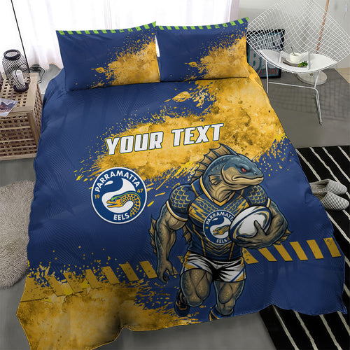 Personalised Parramatta Eels Rugby Bedding Set Eel Mascot - Sporty Splash Art Style