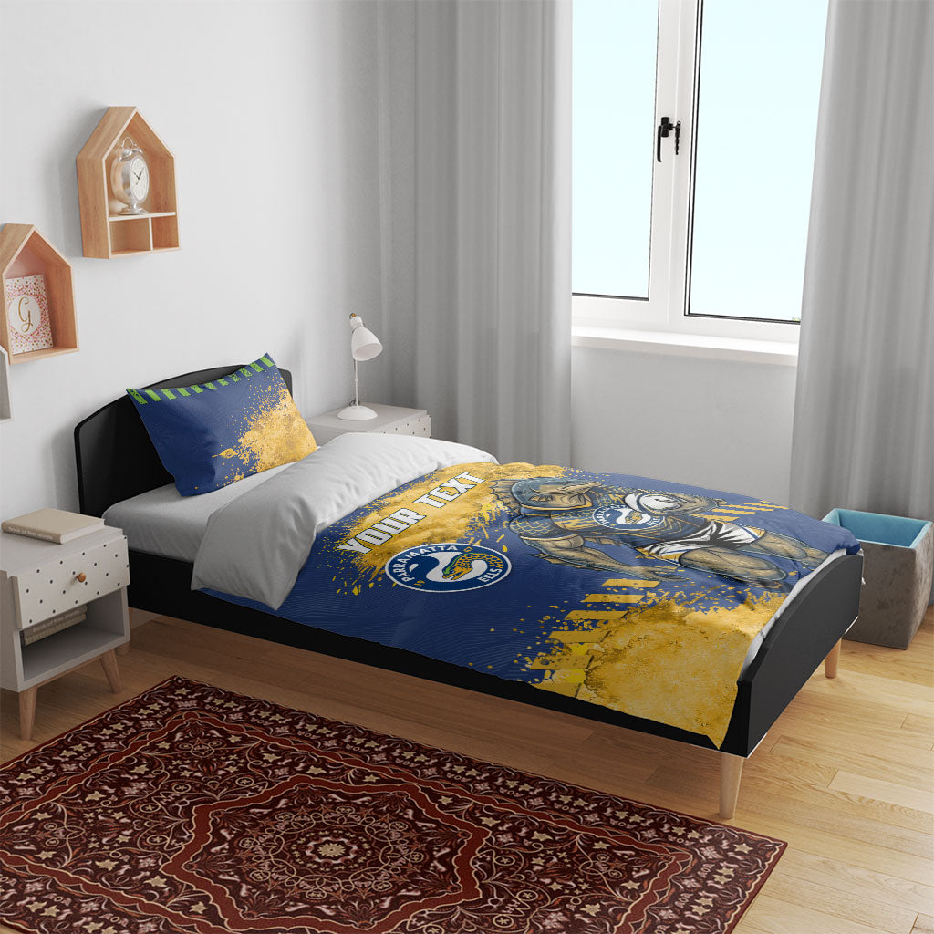 Personalised Parramatta Eels Rugby Bedding Set Eel Mascot - Sporty Splash Art Style