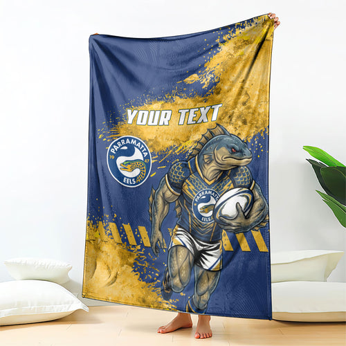 Personalised Parramatta Eels Rugby Blanket Eel Mascot - Sporty Splash Art Style