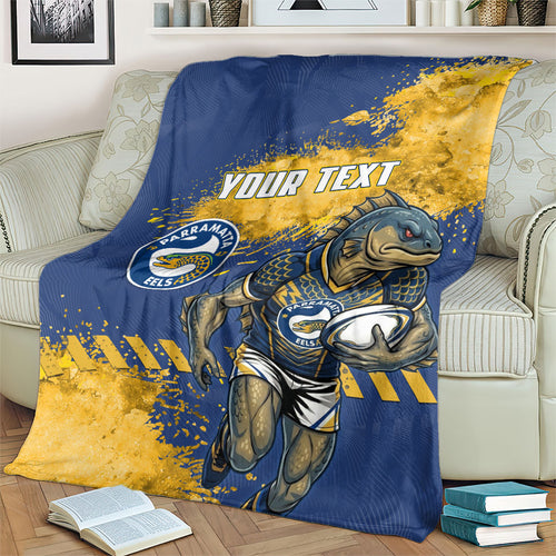 Personalised Parramatta Eels Rugby Blanket Eel Mascot - Sporty Splash Art Style